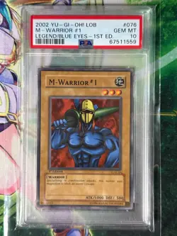 2002 Yu-Gi-Oh LOB-077 M-Warrior #1 Legend Blue Eyes 1st Edition PSA Gem Mint 10 - Image 1