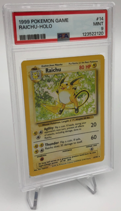 1999 POKEMON GAME Trading Card RAICHU -HOLO #14/102 graded slab PSA MINT 9 - Image 1