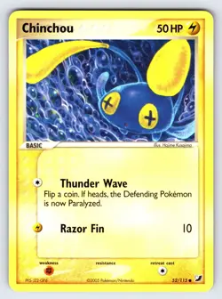 Chinchou 52/115 2005 EX Unseen Forces Pokemon Card TCG Nintendo Common - Nm - Image 1