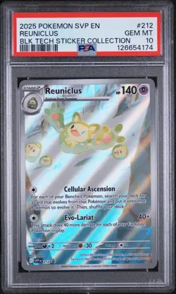 PSA 10 REUNICLUS #212 2025 POKEMON SVP EN BLACK STAR PROMO BLACK TECH STICKER - Image 1