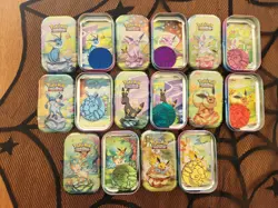 Pokemon Prismatic Evolutions Empty Mini Tins With Coins And Pictures - Image 1