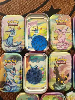 Pokemon Prismatic Evolutions Empty Mini Tins With Coins And Pictures - Image 2