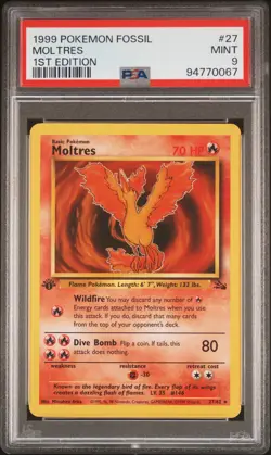 1999 Pokemon Fossil Moltres #27/62 1st Edition PSA 9 - Image 1