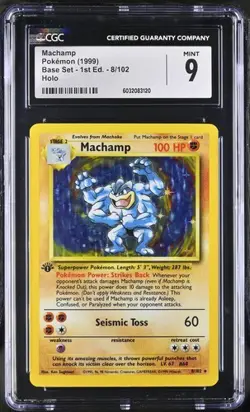 1999 Pokemon Base Set 1st Edition Machamp #8/102 Holo CGC 9 - Image 1