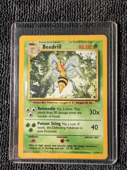 Pokemon TCG Beedrill Card 17/102 Base Set Unlimited Non-Holo Rare Vintage LP - Image 1