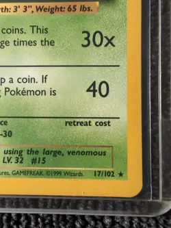 Pokemon TCG Beedrill Card 17/102 Base Set Unlimited Non-Holo Rare Vintage LP - Image 5