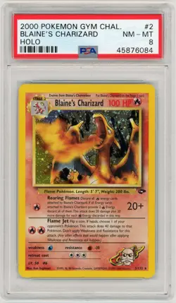 Pokemon 2000 Gym Challenge Blaine's Charizard Holo Corrected Symbol 2/132 PSA 8 - Image 1