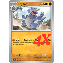 4X Pokemon TCG Rhydon 075/142 S&V Stellar Crown Regular Card English 2024 NM - Image 1