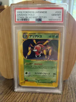 2002 POKEMON E-CARD TOWN ON NO MAP 1ST ED. (JAPANESE) #009 ARIADOS HOLO PSA 10 - Image 1