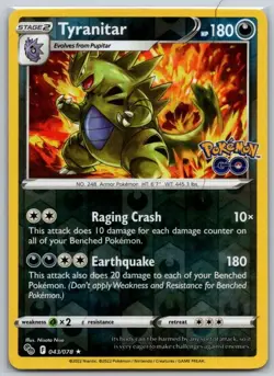 Tyranitar 043/078 Reverse Holo Pokemon GO NM - Image 1