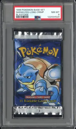 Pokemon Base Set Shadowless Long Crimp Booster Pack Blastoise Art Graded PSA 8 - Image 1