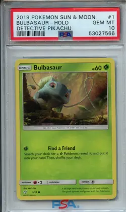 2019 Pokemon Sun & Moon Detective Pikachu 1 Bulbasaur Holo PSA 10 - Image 1