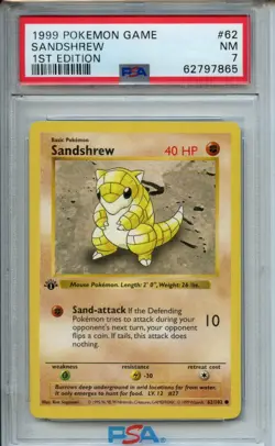 1999 Pokemon Game #62 Sandshrew 1st Edition PSA 7 - Image 1