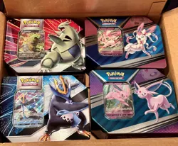 Lot of 4 EMPTY Pokemon TCG Collector's tins with PROMO card included *US Seller* - Image 1