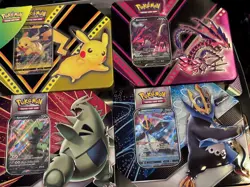 Lot of 4 EMPTY Pokemon TCG Collector's tins with PROMO card included *US Seller* - Image 3