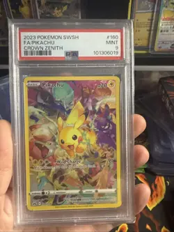 Pokemon Pikachu TCG Holo Card Crown Zenith PSA 9, 160/159, Secret Rare - Image 1