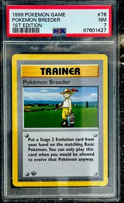 PSA 7 SHADOWLESS 1st Edition Pokemon Breeder Base Set Rare Unlimited 76 Trainer - Image 1