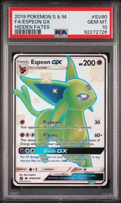 2019 POKEMON SUN & MOON HIDDEN FATES #SV60 FULL ART/ESPEON GX PSA 10 - Image 1