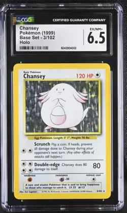 Chansey Base Set 3/102 Pokemon 1999 Vintage CGC 6.5 Near Mint - Image 1