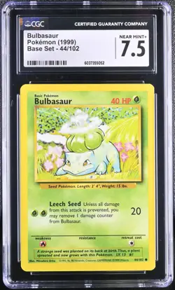 BULBASAUR 44/102 POKEMON 1999 BASE SET CGC 7 NEAR MINT - Image 1