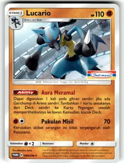 Pokemon 2020 Indonesia Lucario Promo Card 089/SM-P Stamped Indomaret - Image 1