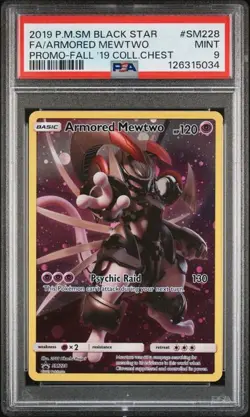 2019 POKEMON SM BLACK STAR PROMO #SM228 FULL ART/ARMORED MEWTWO PSA 9 (QT) - Image 1