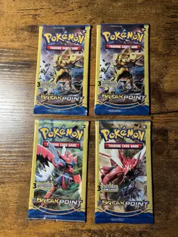 Pokemon XY Breakpoint 3 Card Mini Booster Pack 4 Pack Art Set - Image 1
