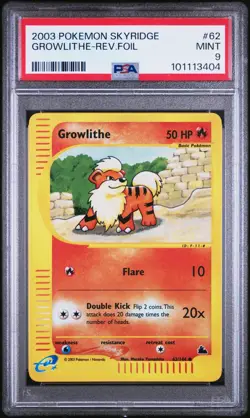 PSA 9 MINT Pokemon Growlithe 62/144 WotC Skyridge Reverse Holo Common - Image 1