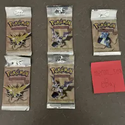 5 Sealed Pokemon Fossil Booster Packs Long Crimp - Image 1