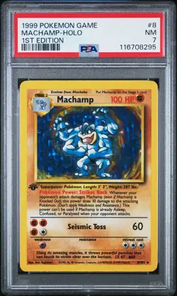 1999 Pokemon Game Machamp #8 1ST Edition PSA 7 Holo Vintage Base Set - Image 1