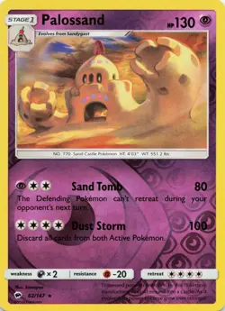 Pokemon Palossand 62/147 Burning Shadows Sun & Moon REVERSE HOLO RARE - Image 1