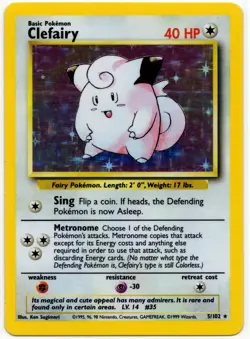 Clefairy 5/102 Base Set Holo Rare Vintage 1999 Pokemon NM - Image 1