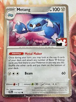 Play! Pokemon Prize Pack 6 Temporal Forces Cosmo Holo 114/162 Metang 🪐 - Image 1