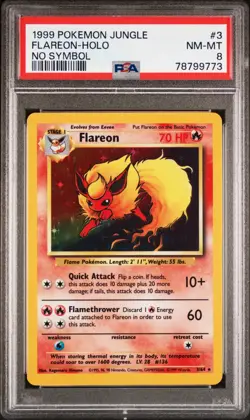 FLAREON - 3/64 - NO SYMBOL - JUNGLE - PSA 8 - HOLO RARE - POKEMON CARD - Image 1