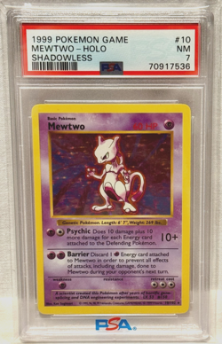 1999 POKEMON GAME BASE SET #10 MEWTWO SHADOWLESS HOLO PSA 7 NM CARD - Image 2