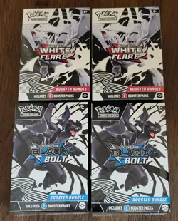 Lot of 4 - Pokemon S&V Black Bolt and White Flare Booster Bundle - Sealed - Image 1