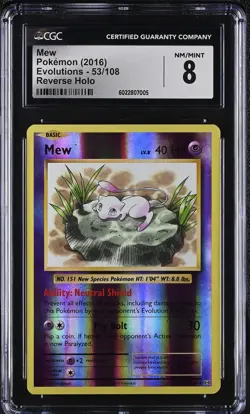 2016 Pokemon Evolutions Mew #053 Reverse Holo CGC PSA 8 - Image 1