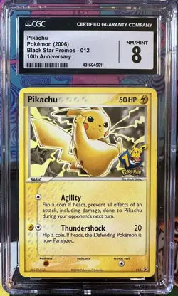 Pikachu 012 Black Star Promo CGC 8 Pokemon 10th Anniversary 2006 TCG - Image 1