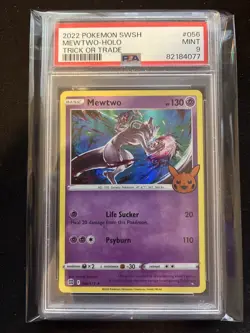 2022 Pokemon #056 Mewtwo Holo Trick or Trade PSA 9 Graded Mint Condition - Image 1