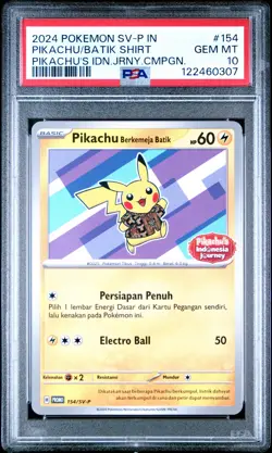 2024 POKEMON INDONESIAN SV-P PROMO #154 PIKACHU IN BATIK SHIRT PSA 10 - Image 1