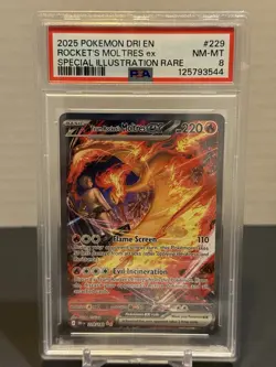 Pokemon TCG Team Rockets Moltres EX Holo Card 229/182 Ultra Rare PSA 8 - Image 1