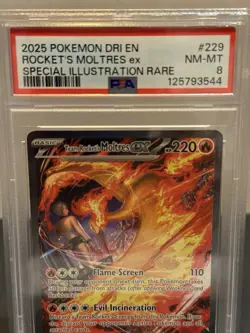 Pokemon TCG Team Rockets Moltres EX Holo Card 229/182 Ultra Rare PSA 8 - Image 2