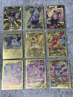Set of 9 Pokemon Mewtwo,Calyrex,Rillaboom+++ Gold Accents Fan Art Cards MP-LP - Image 1