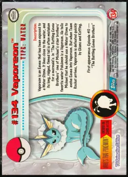 2000 Topps Pokemon TV Animation Edition Series 3 Non Holo Foil #134 Vaporeon - Image 2