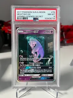 2017 POKEMON SUN & MOON SHINING LEGENDS SECRET #78 MEWTWO GX PSA 8 - Image 1