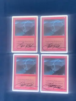 MtG Unlimited Lightning Bolt x4 Signed by Christopher Rush - Image 1