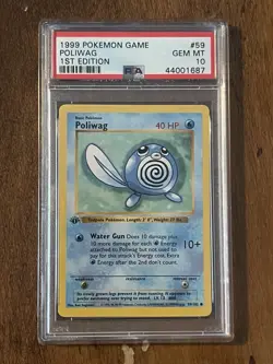 POKEMON 1st Edition Shadowless Base Set POLIWAG 59/102 Common PSA 10 GEM MINT - Image 1