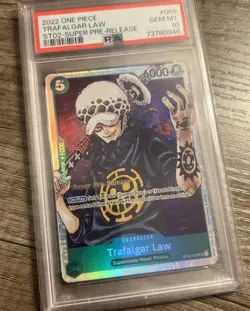 TRAFALGAR LAW ST02-009 SR SUPER PRE-RELEASE PSA 10 GEM MINT, 2022 ONE PIECE CARD - Image 1