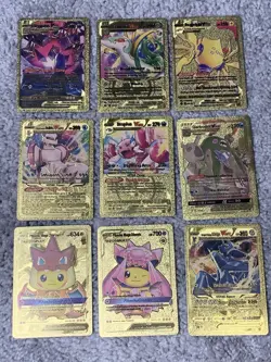 Set of 9 Pokemon Pikachu,Eternatus,Kyurem+++ Gold Accents Fan Art Cards MP-LP - Image 1