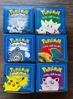 SEALED Set of 6 Blue Burger King Pokemon 23K Plated Trading Card Pokeballs - Image 1